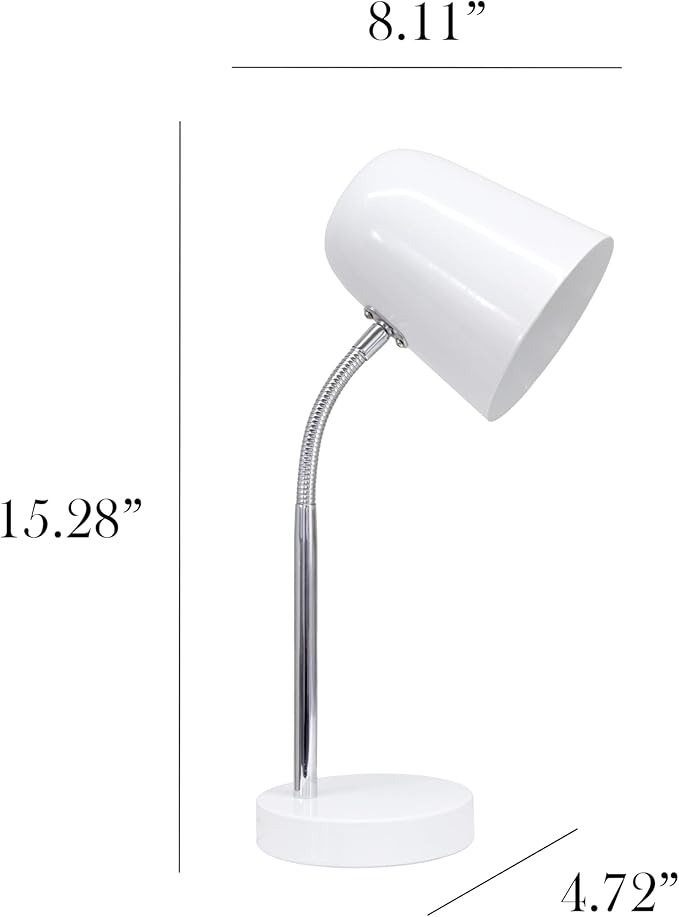 Simple Designs LD1075-OFF 15.28" Sleek Essentials Minimalist Metal Desk Task Lamp, for Office, Desk, Nightstand, Dorm, Off White