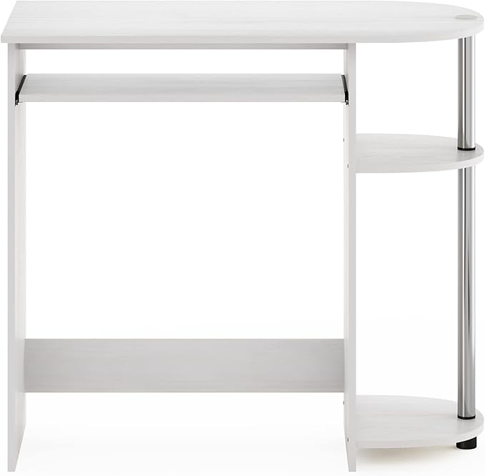 Furinno Simplistic Easy Assembly Computer Desk, with Keyboard Tray, White Oak/Stainless Steel