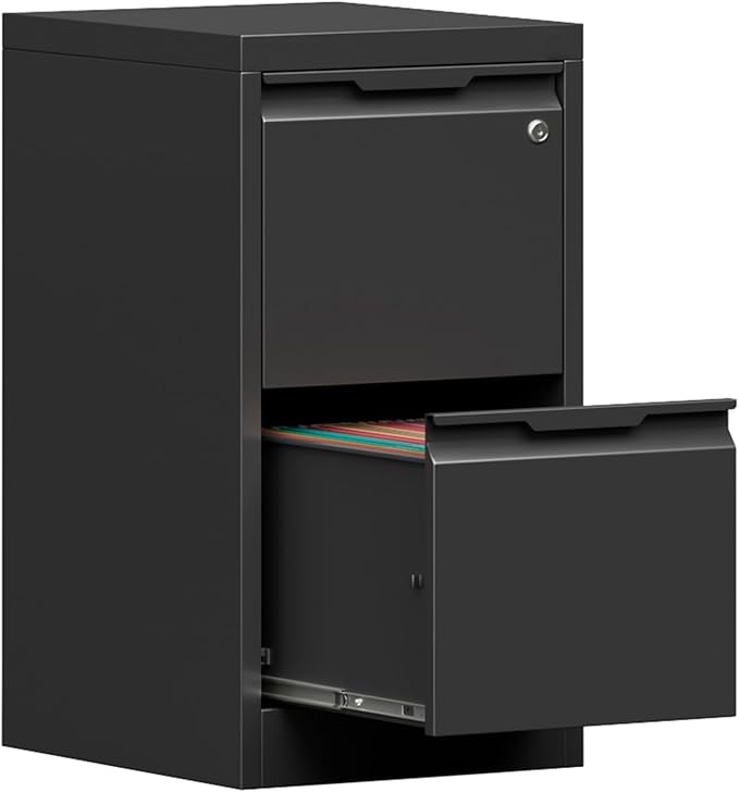 Coolsun 2 Drawer Vertical File Cabinet with Lock, Metal Filing Cabinet for Home Office, Locking File Cabinet for A4/F4/Legal/Letter, Assembly Required (Black, 2 Drawer)
