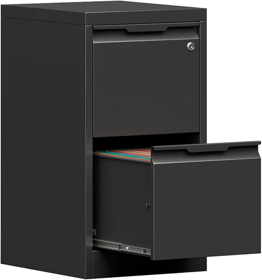 Coolsun 2 Drawer Vertical File Cabinet with Lock, Metal Filing Cabinet for Home Office, Locking File Cabinet for A4/F4/Legal/Letter, Assembly Required (Black, 2 Drawer)