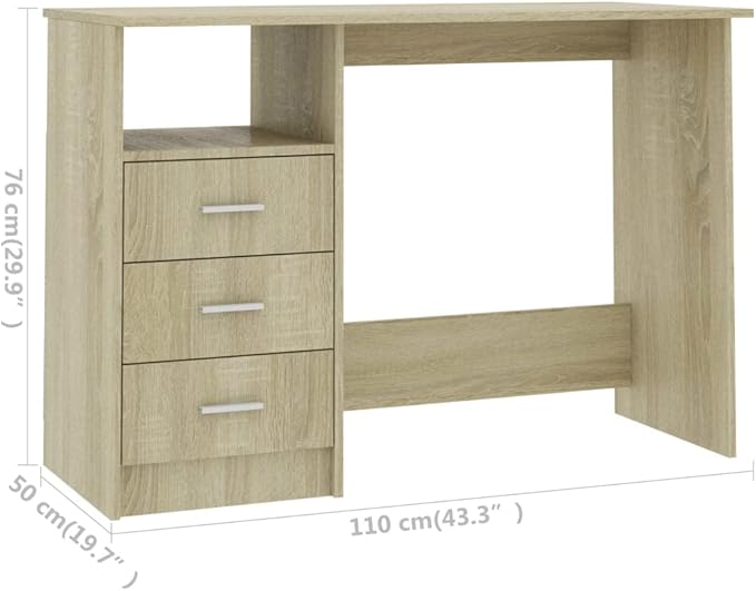 Modern Writing Computer Desk with 3 Drawers, Home Office Desk Writing Study Table PC Desk Workstation for Bedroom, Sonoma Oak 43.3"x19.7"x29.9" Engineered Wood(I)