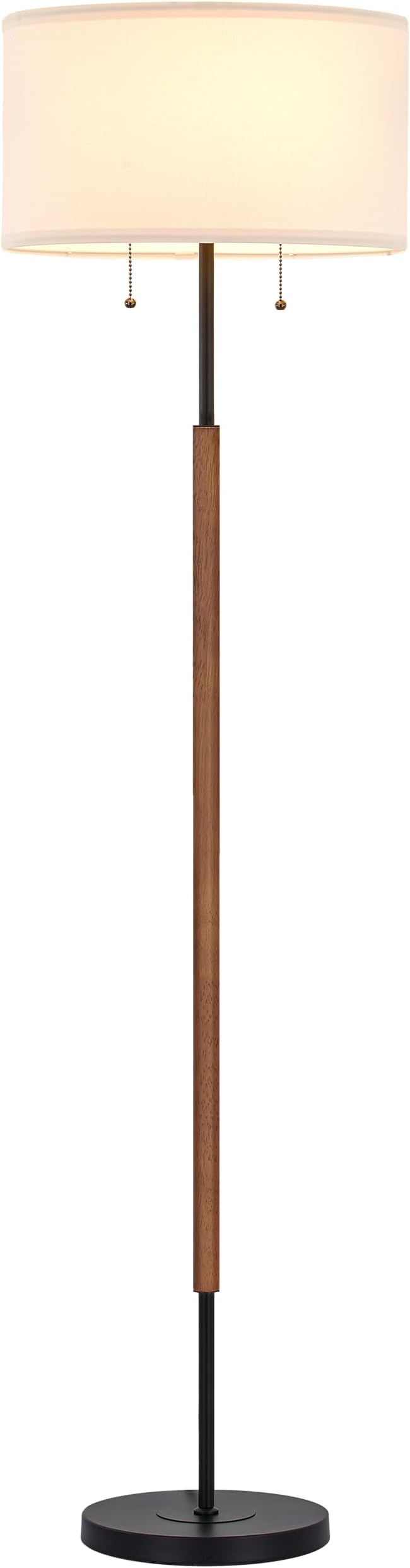BTP Modern Floor Lamp for Living Room, 2-Light Wood Standing Lamp with Dual Switch, Tall Reading Standing Light for Bedroom Office Dining Room Farmhouse, 3 Color Temperatures 9W Bulbs*2 Included