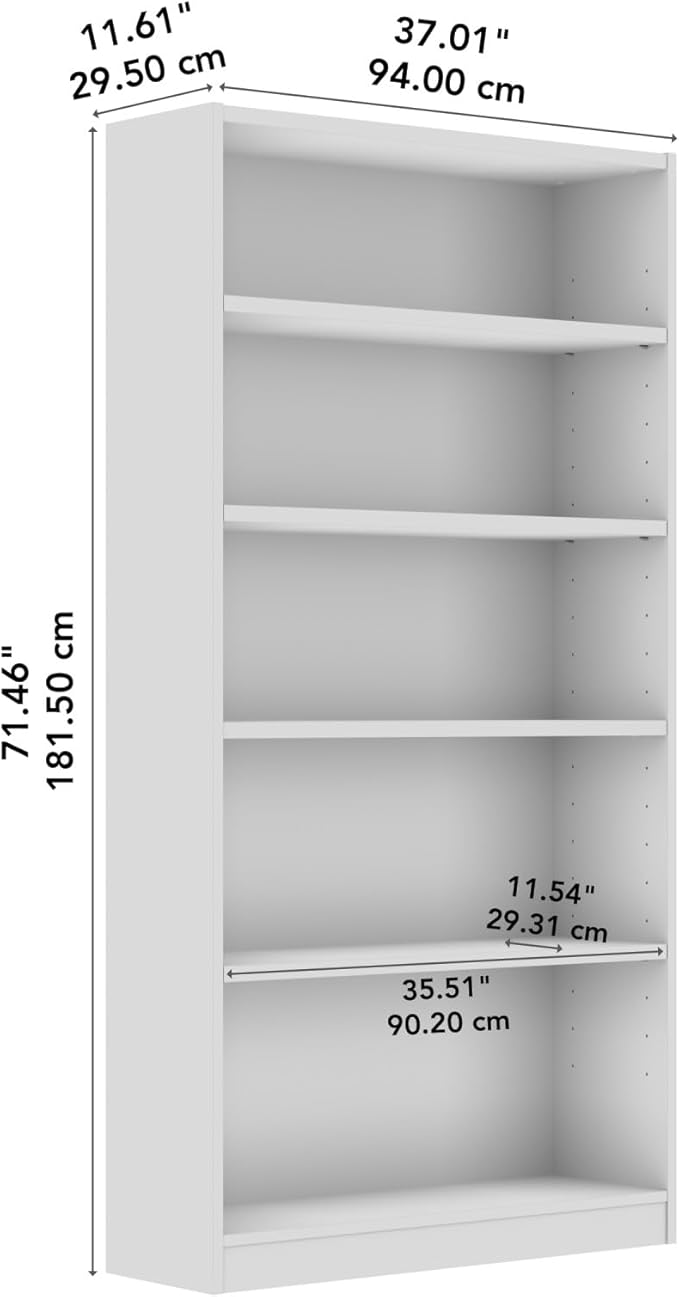 Bush Home Universal Tall 5 Shelf Bookcase in Black Walnut, Vertical Storage and Display Bookshelf for Home Office or Living Room Organization