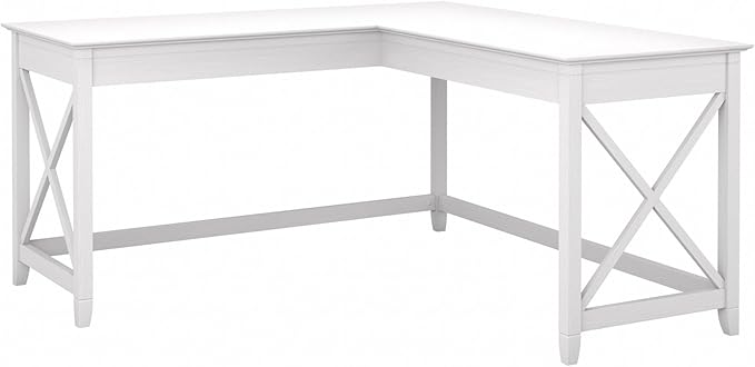 Bush Home Key West 60W Modern Farmhouse L Shaped Desk in Pure White Oak, 60-Inch Corner Computer Table for Home Office Workspace