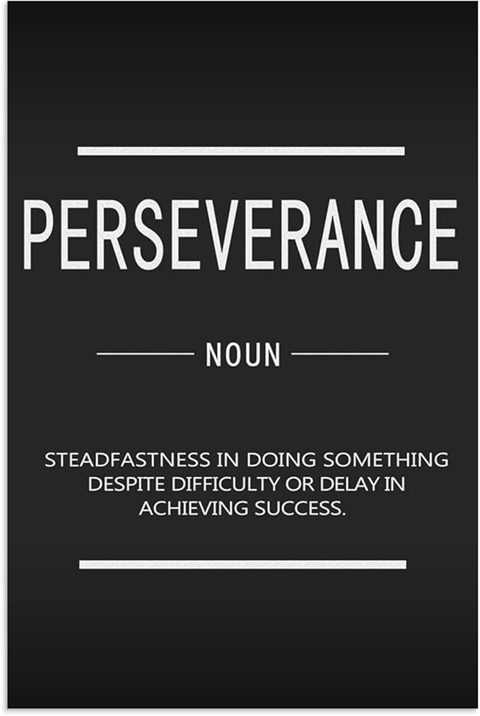 Motivational Office Canvas Wall Art Inspirational Positive Entrepreneur Quotes Perseverance Noun Painting Poster Print Artwork School Living room Wall Decor Framed Ready to Hang[12" W X 18" H]