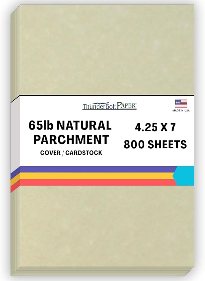 800 Natural Parchment 65lb Cover Paper Sheets 4.25 X 7 Inches Quarter Legal Size Cardstock Weight - Printable Old Parchment Semblance