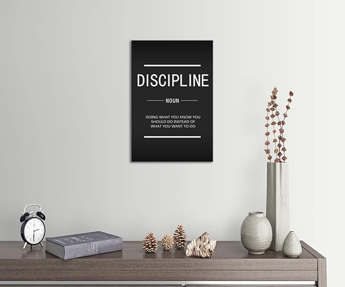 WYJZDZQ8 Inspirational Canvas Wall Art Discipline Noun Painting Poster Motivational Entrepreneur Quotes Proverbs Picture Print Artwork Office Home Wall Decoration Framed Ready to Hang[12" W X 18" H]