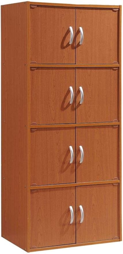 Hodedah 4-Shelf, 8-Door Bookcase Cabinet in Cherry