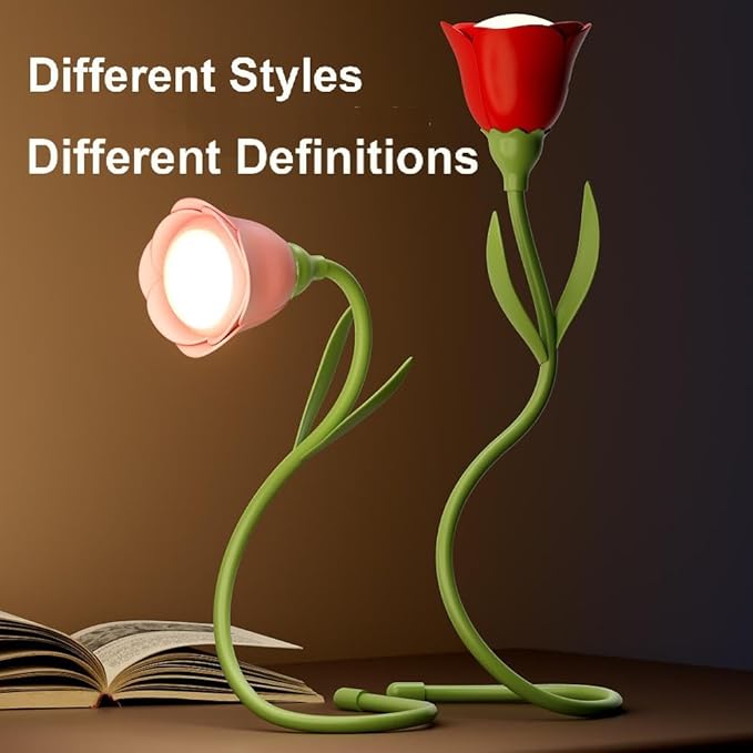 Rechargeable Flower Desk Lamp Infinite Dimming Trichromatic Temperature Adjustable Brightness Memory LED Light for Bedroom Study Office (Red,Rose)