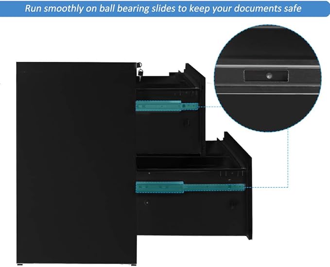 Lateral Filing Cabinet, 2 Drawer Metal Lockable File Cabinet for Commercial Grade Office Legal and Letter File (Black)