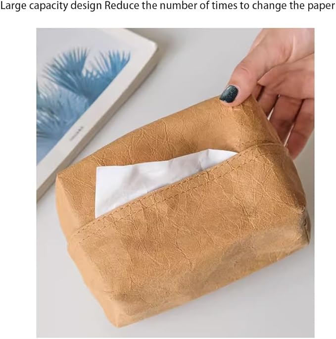 Stylish Tissue Box Kraft Paper Towel Box Square Tissue Box and Creative Tissue Holder for Vanity Countertop Bedroom Décor Office Gift Bar Modern Tissue Box (Color : Beige, Size : Large) (Beige Large)