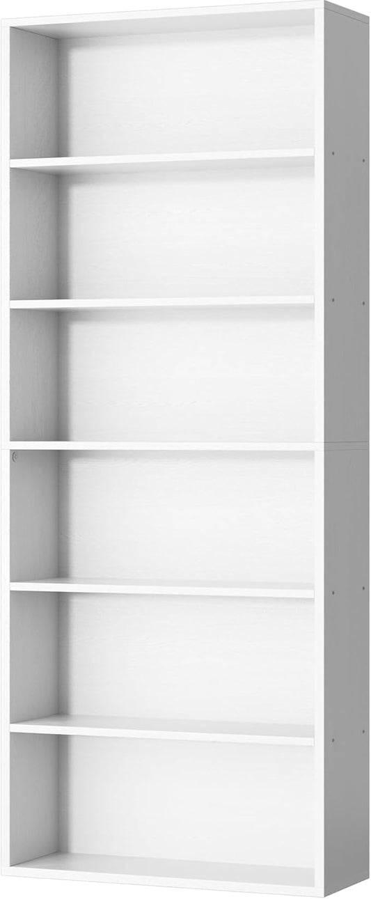 Shintenchi Bookshelf,6-Tier Open Bookcase and Bookshelves,6 Shelf Display Storage Shelves Floor Standing 70.6 inches Tall Bookcase for Home Office, Living Room (White)