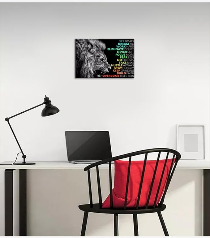 Inspirational Lion Wall Art Picture Positive Affirmation Quotes Office Wall Decor Motivational Painting Poster Print on Canvas Wall Artwork for Living Room Bedroom Framed Ready to Hang[12''W X 18''H]