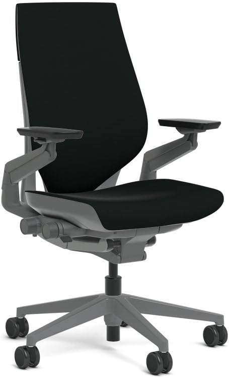 Steelcase Gesture Task Chair: Wrapped Back - Sterling Dark Solid Frame/Base/Merle Accent - Adjustable Lumbar Support - Roll Control Hard Floor Casters