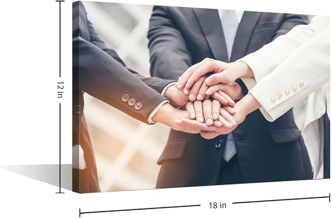 1 Panel Canvas Wall Art Business Teamwork Concept Pictures Modern Decor Stacked Hands Gesture Poster Canvas Print Frame Ready To Hang (12"Wx18"H)
