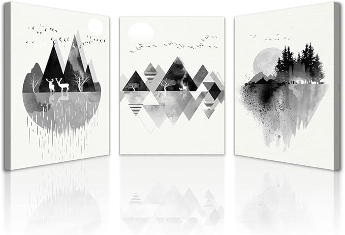 Lapremoly Black And White Geometry Paintings Wall Art For Living Room Abstract Wall Decor For Bedroom Office Decorations Pictures Modern Framed Canvas Wall Art Posters 12x16 Inch 3 Piece