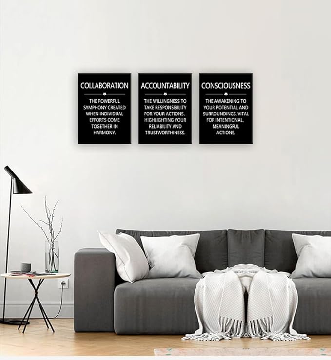 Motivational Quotes Accountability Inspirational Painting Wall Art 3 Pieces Canvas Print Collaboration Inspiring Office Decor Poster Framed Living Room Wall Decor Ready to Hang [36" W X 16" H]