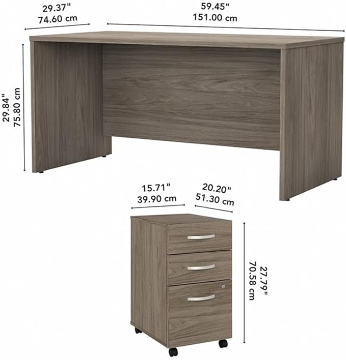 Bush Business Furniture Studio C Office Desk with Mobile File Cabinet, 60W x 30D, Modern Hickory