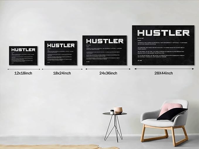 Office Inspirational Canvas Wall Art Hustler Noun Painting Motivational Entrepreneur Quotes Modern Inspiring Hustle Pictures Posters Prints Artwork Home Decor for Living Room Framed (28”Hx44”W)