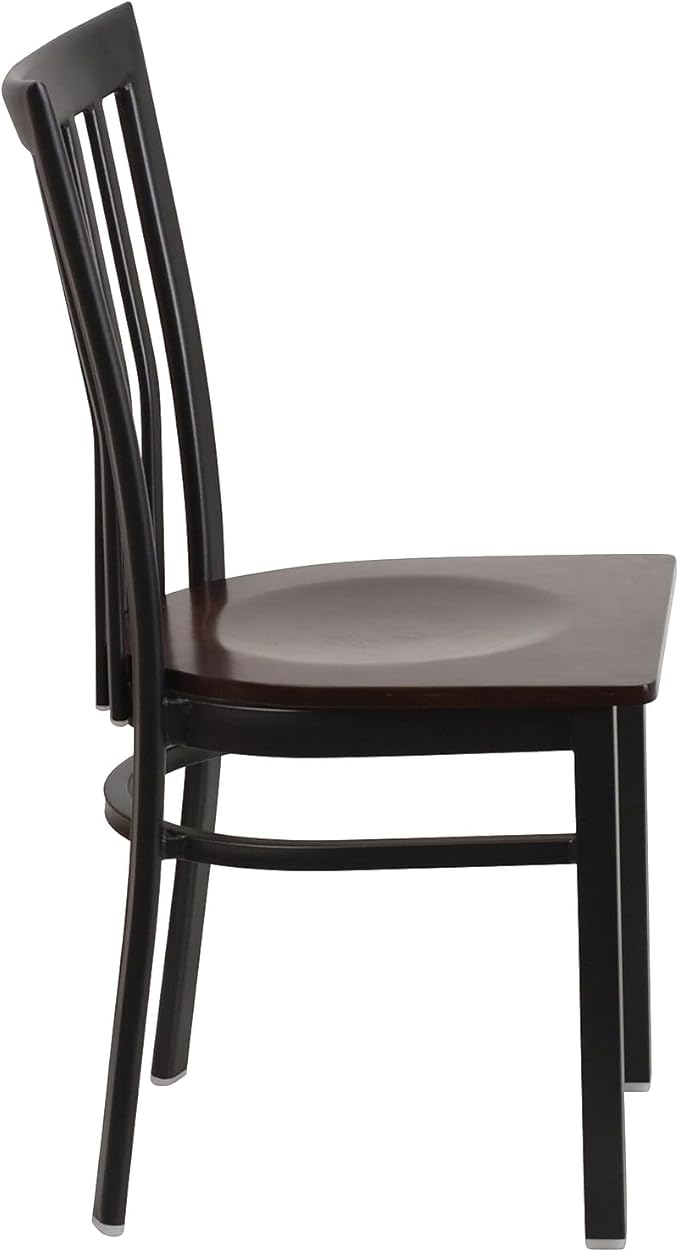 Flash Furniture 2 Pack HERCULES Series Black School House Back Metal Restaurant Chair - Walnut Wood Seat