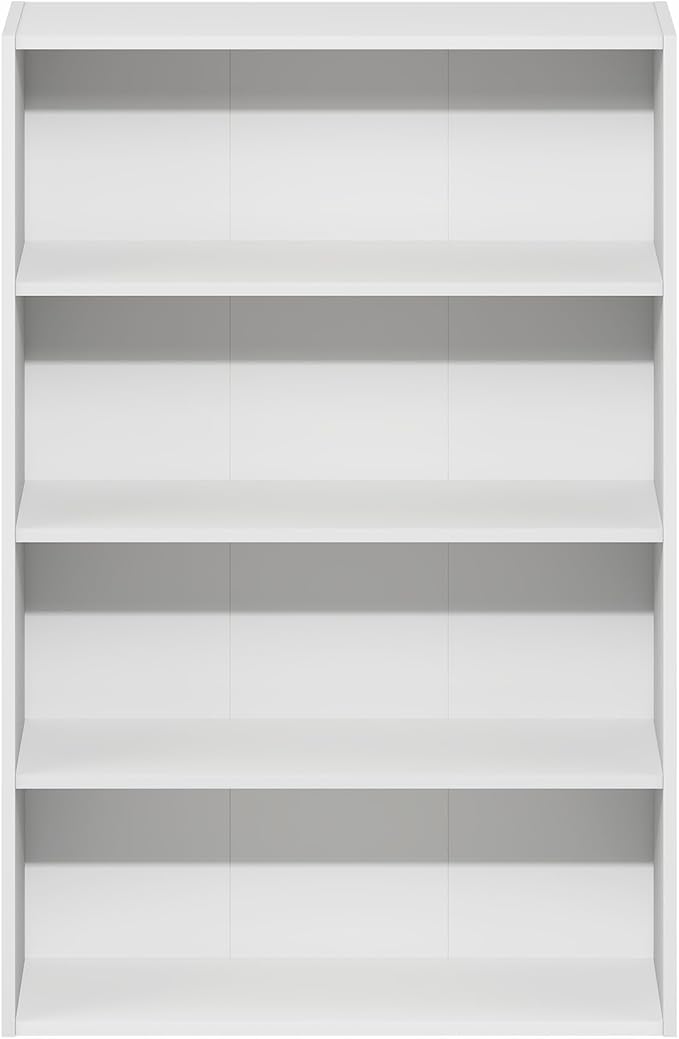 Furinno Basic Book Shelf, 4-Tier Bookcase with Open Shelf, Bookshelf, Cube Storage Organizer, 6 x 24 x 35, for Living Room, Bedroom, Home Office, White