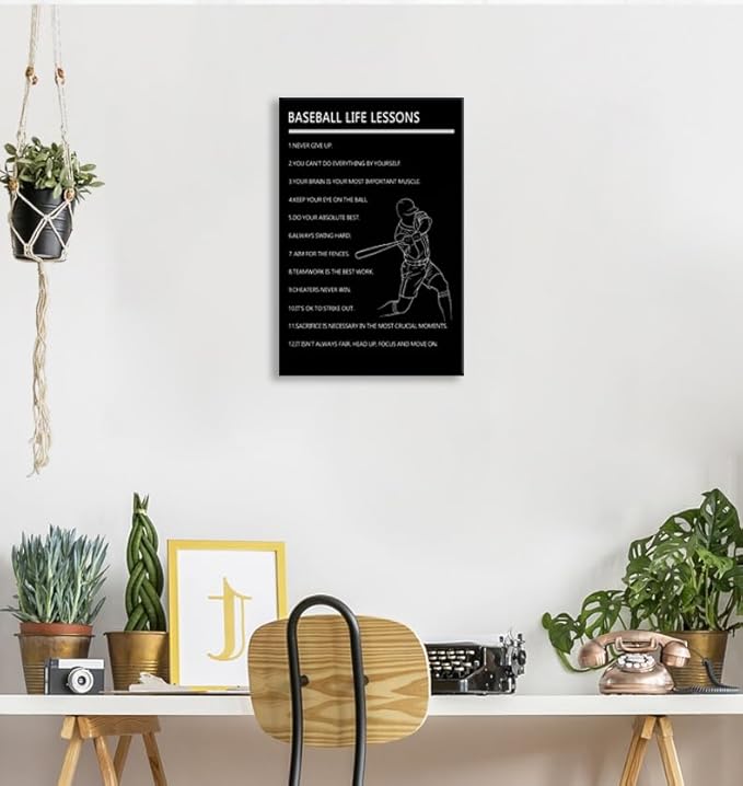 Baseball Life Lessons Wall Art Motivational Baseball Player Poster for Boys Bedroom Inspirational Sports Quotes Canvas Print for Home Gym Locker Room Office Decor Framed Ready to Hang [12" W X 18" H]