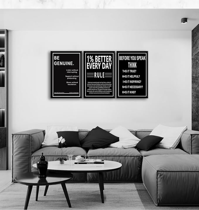 Inspirational Framed Canvas Wall Art 1% Better Every Day Rule Poster Motivational Positive Quotes Before You Speak Think Modern Home Office Wall Decor Artwork Paintings Ready to Hang [48" W X 24" H]