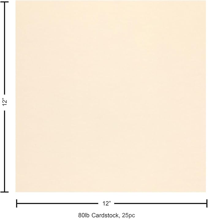 PA Paper Accents Smooth Cardstock 12" x 12" Cream, 80lb 80lb Colored Cardstock Paper for Card Making, Scrapbooking, Printing, Quilling and Crafts, 25 Piece Pack
