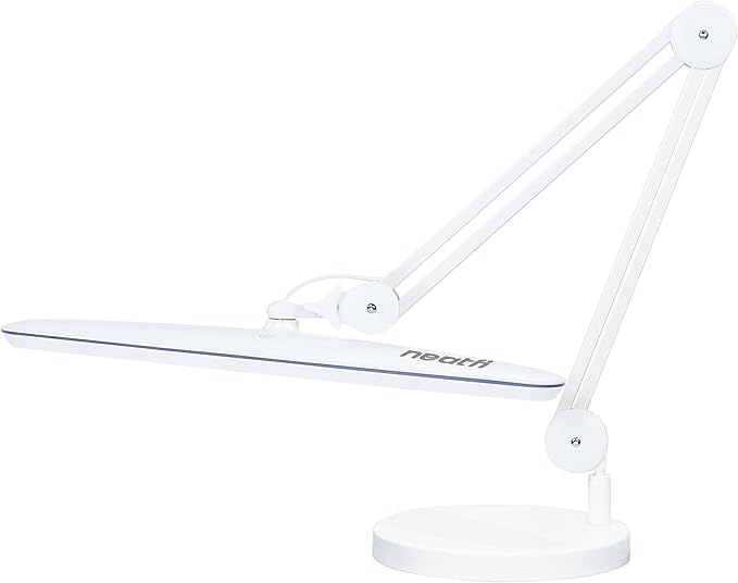 Neatfi XL 24W LED Desk Lamp with Base – 2,200 Lumens | 23” Wide Shade | Dimmable Eye-Caring Task Light | Adjustable Arm | Office, Study, Crafting & Nail Techs (White, Non-CCT with Base)