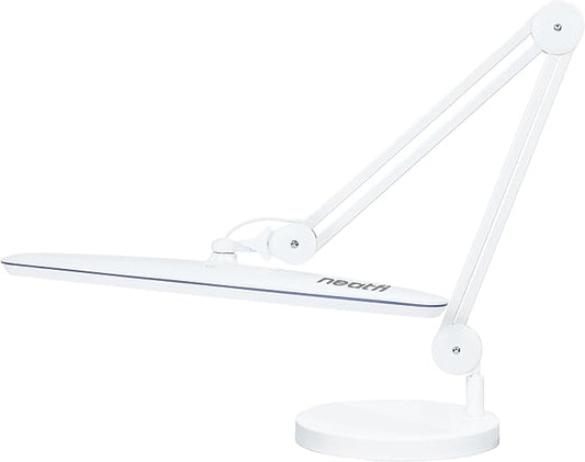 Neatfi XL 24W LED Desk Lamp with Base – 2,200 Lumens | 23” Wide Shade | Dimmable Eye-Caring Task Light | Adjustable Arm | Office, Study, Crafting & Nail Techs (White, Non-CCT with Base)