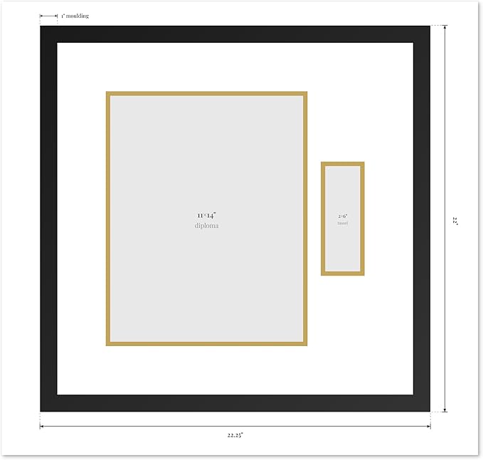 Diploma Frame with Tassel Holder Bright White Shadowbox Navy Blue Over Gold Mat - Fits 11 x 14 Degree Made in the USA