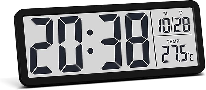 JoFomp LCD Digital Wall Clocks Battery Operated, 8.5" Modern Wall Clocks for Living Room Decor, Simple Digital Wall Clock with Temperature/Date/Time - 12/24H, Small Desk Clock for Bedroom Office