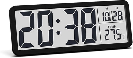 JoFomp LCD Digital Wall Clocks Battery Operated, 8.5" Modern Wall Clocks for Living Room Decor, Simple Digital Wall Clock with Temperature/Date/Time - 12/24H, Small Desk Clock for Bedroom Office
