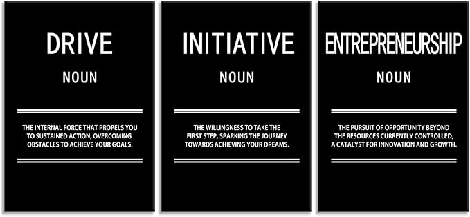 Entrepreneurship Initiative Drive Inspirational Canvas Wall Art 3 Panel Motivational Leadership Print Poster Painting Modern Inspiring Artwork for Home Office Living Room Wall Decor[60''Wx 28''H]