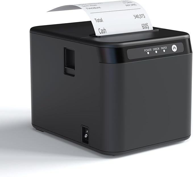 BISOFICE 80mm Receipt Printer ESC/POS Thermal Printer Desktop Direct Print USB+LAN Connection High Efficiency with Auto Cutter Large Paper Bin for Shipping Business Restaurant Kitchen Supermarket