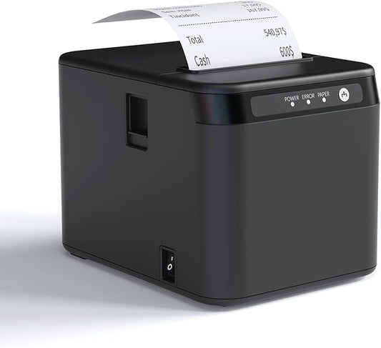 BISOFICE 80mm Receipt Printer ESC/POS Thermal Printer Desktop Direct Print USB+LAN Connection High Efficiency with Auto Cutter Large Paper Bin for Shipping Business Restaurant Kitchen Supermarket