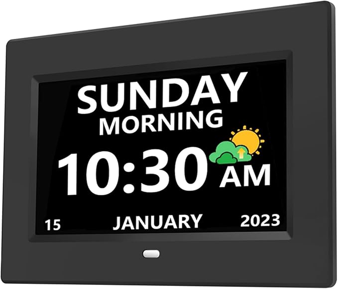 7 Inch Clock with Day and Date for Elderly Large Display Digital Clocks 12 Alarms 3 Display Modes Large Font Alzheimer's Clock Alarm Clocks for Seniors Auto DST Black