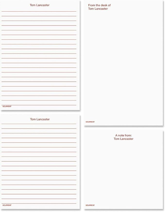 Current Primary Colors Personalized Name & Initial Notepad Set in Red, Blue or Black – Set of 4, 100-Sheet Pads, Multiple Sizes, Memo Pad, Shopping List, To-Do Notes, Office Organizer
