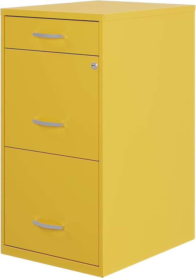 Hirsh Space Solutions 18" Deep Modern Metal Organizer File Cabinet with Cam Lock, 3-Drawer, Letter-Size, for Small Home/Home Office in Yellow