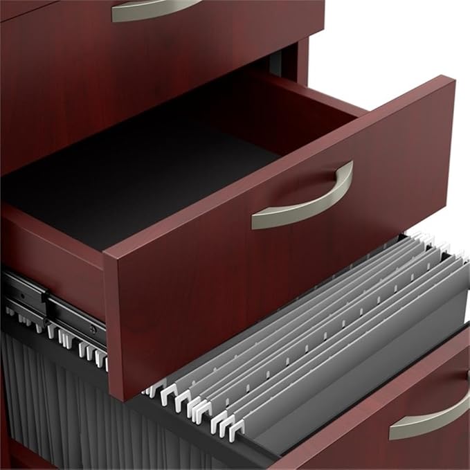 Bush Business Furniture Office in an Hour 3 Drawer Rolling File Cabinet in Hansen Cherry | Mobile Under Desk Drawers for Letter, Legal, and A4-Size Document Storage