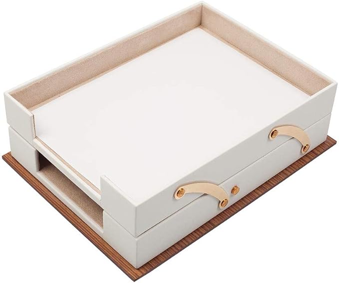 Leather Desk Set - Leather Organizer Desk Set - Walnut Wood Desk Set - Office Product - Desk Accessories Set - Office Desk Accessories - Home Office Accessories - Desk Supplies 11 PCS (White)