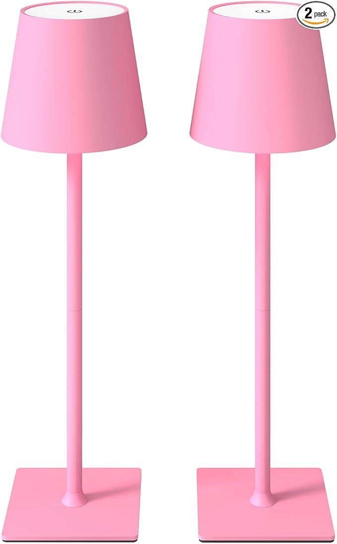 2 Pack Cordless Table Lamps, 3 Colors Stepless Dimming, 5000mAh Rechargeable Battery LED Desk Lamp for Bedroom/Couple Dinner/Desk/Cafe/Dining Room/Terrace