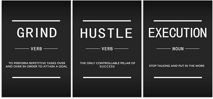 Inspirational Canvas Wall Art Motivational Posters Inspirational Canvas Wall Decor Grind Execution Hustle Entrepreneur Quote 3 Pieces Painting Prints Artwork for Home Decor Framed [60''Wx 28''H]