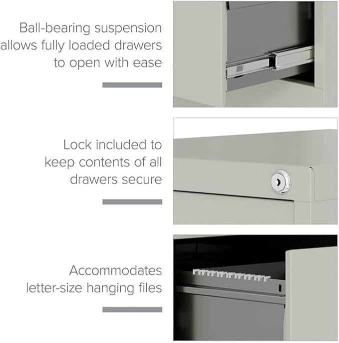 Pemberly Row 4-Drawer Vertical Filing Cabinet, 22 in Deep Metal Construction, Light Gray Finish, Commercial Grade with Lock, Ball-Bearing Suspension, Letter-Size File Storage for Office or Home Use