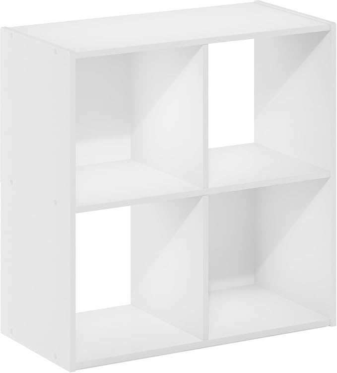 Furinno PELLI Book Shelf, 4 Cube Bookshelf with Open Back & Closed Back Cubes, 2 x 2 Storage Organizer Cabinet, 11.6 x 24.2 x 24.2, for Living Room, Bedroom, Home Office, White