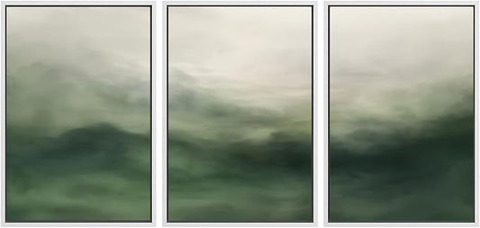 SIGNWIN Framed Canvas Print Wall Art Set Abstract Green Misty Landscape Illustrations Modern Art Decorative Boho Relax/Zen Nordic for Living Room, Bedroom, Office - 16"x24"x3 White