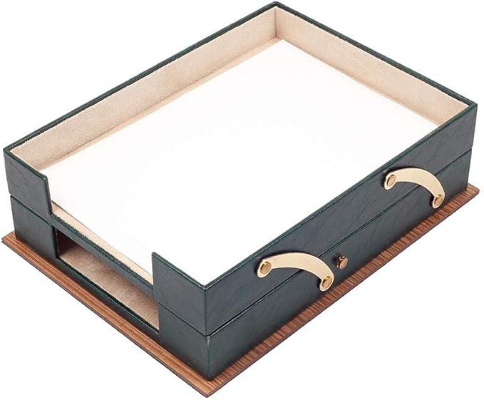 Leather Desk Set - Leather Organizer Desk Set - Walnut Wood Desk Set - Office Product - Office Desk Accessories - Home Office Accessories - Desk Supplies - Desk Accessories Set - 11 PCS (Green)