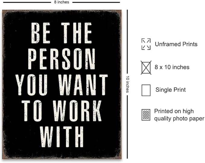 Office Inspirational Wall Art - positive Quotes Wall Decor - Motivational Wall Art - Best Office Work- Black Work Decorations - Inspiring Teamwork Picture- Mens Decor - Success Wall Art Print