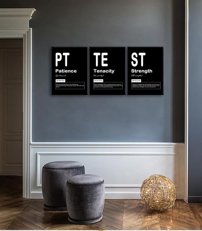 Motivational Office Wall Decor 3 Pieces Inspirational Canvas Wall Art Patience Tenacity Strength Noun Posters Prints Quote Wall Picture Paintings Artwork Modern Home School Framed [36" W X 16" H]