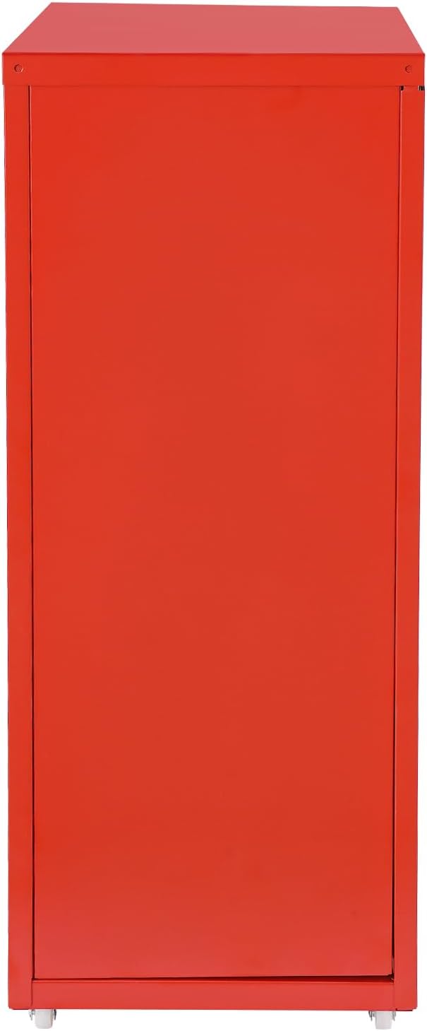 6 Tiers Metal File Cabinet with 6 Drawers Vertical Filing Cabinet with Lock & Wheels Freestanding Locking Storage Cabinet for Home Office, 11 * 16 * 27in (Red)